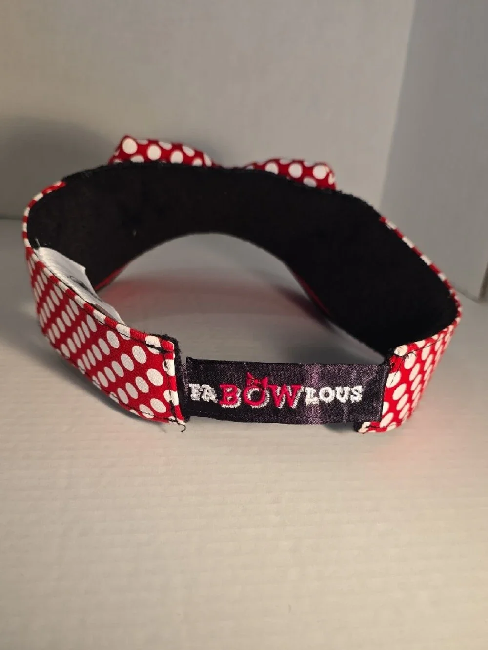 Disney Black Visor Cap with Red White Polka Dot Bow. FABOWLOUS.